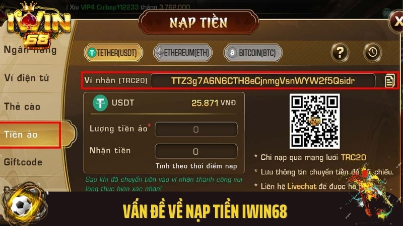 Vấn đề về nạp tiền Iwin68